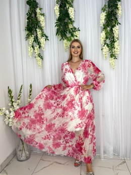 Sukienka MILENA print fuksjowe kwiaty