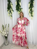 Sukienka MILENA print fuksjowe kwiaty