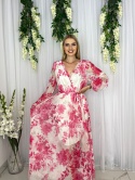 Sukienka MILENA print fuksjowe kwiaty