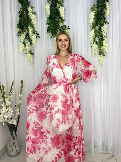 Sukienka MILENA print fuksjowe kwiaty Sukienka MILENA print fuksjowe kwiaty