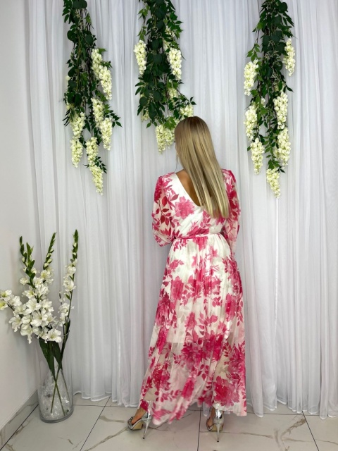 Sukienka MILENA print fuksjowe kwiaty Sukienka MILENA print fuksjowe kwiaty