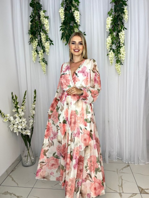 Sukienka MILENA print koralowe kwiaty Sukienka MILENA print koralowe kwiaty