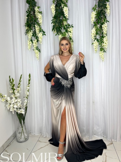 Sukienka premium SINEM ombre beż z czernią