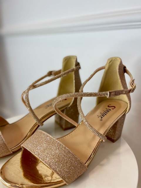 Sandały na słupku FLORIDA różowe złoto