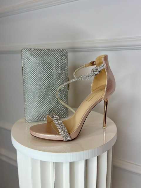 Sandały na szpilce MEX różowe srebro