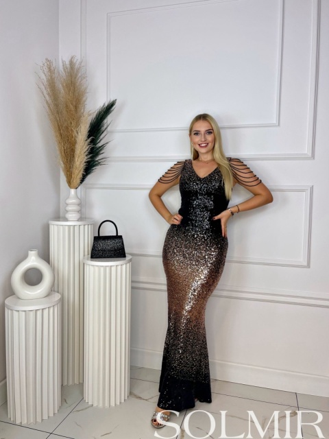 Sukienka ALAMANIA MAXI ombre czerń ze złotem Sukienka ALAMANIA MAXI ombre czerń ze złotem