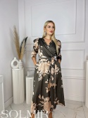 Sukienka FLAVIA beżowe / czekoladowe kwiaty