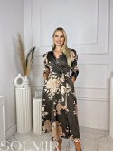 Sukienka FLAVIA beżowe / czekoladowe kwiaty