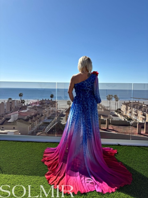 Sukienka premium MARIAM wzór fuksja/chaber