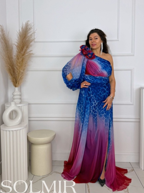 Sukienka premium MARIAM wzór fuksja/chaber