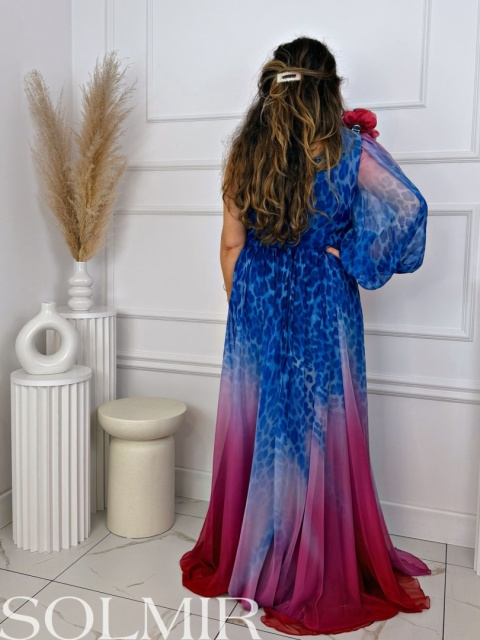 Sukienka premium MARIAM wzór fuksja/chaber